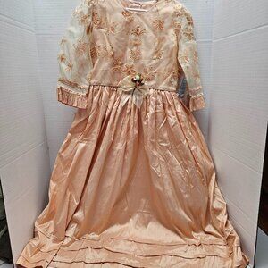 New Silk Modest Girls Peach Coral Cream Beads Pearls Flower Embroidered Dress 8